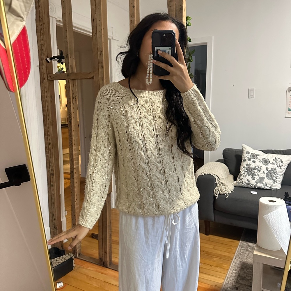 Women's Cream Cable Knit Sweater